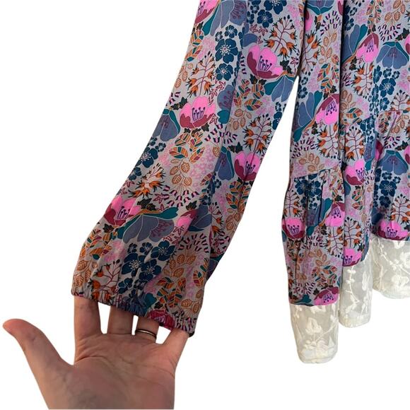 Matilda Jane Floral Print Lace Trim Boho Style Long Sleeve Blouse Size Large - Picture 7 of 9